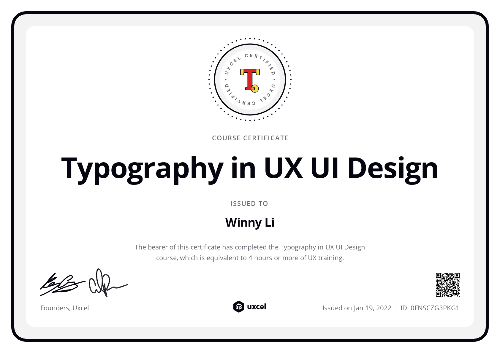 Winny Li's certificate